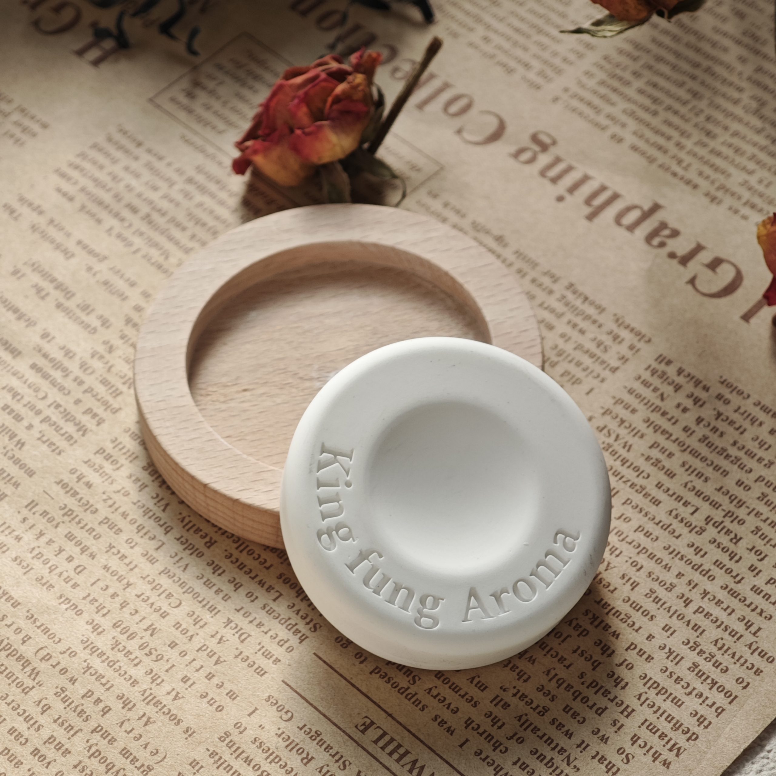 Ceramic Aroma Diffuser Stone with Wood Base Custom Scented Ceramic Stone Essential Oil Home Car Air Freshener - Image 5