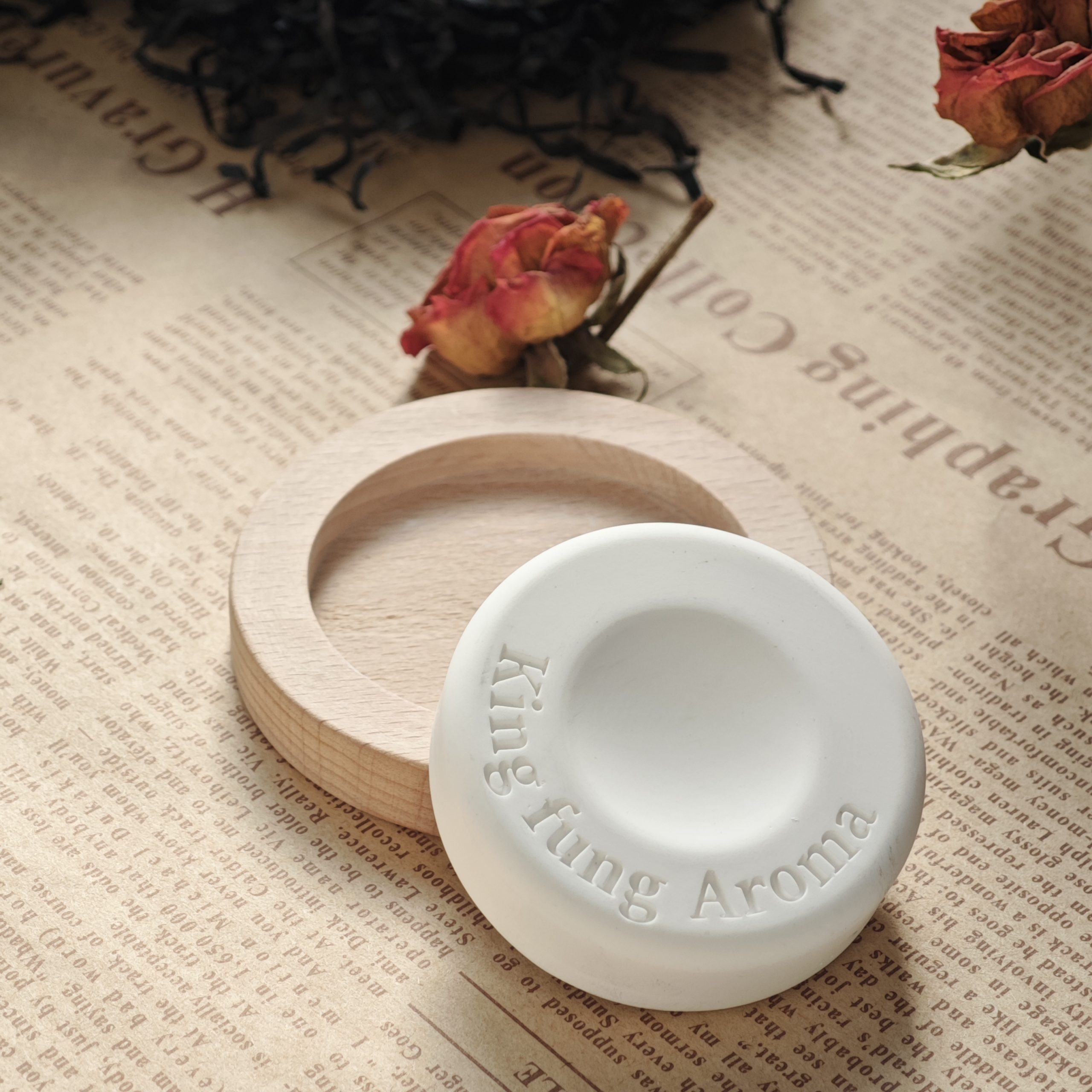 Ceramic Aroma Diffuser Stone with Wood Base Custom Scented Ceramic Stone Essential Oil Home Car Air Freshener - Image 4