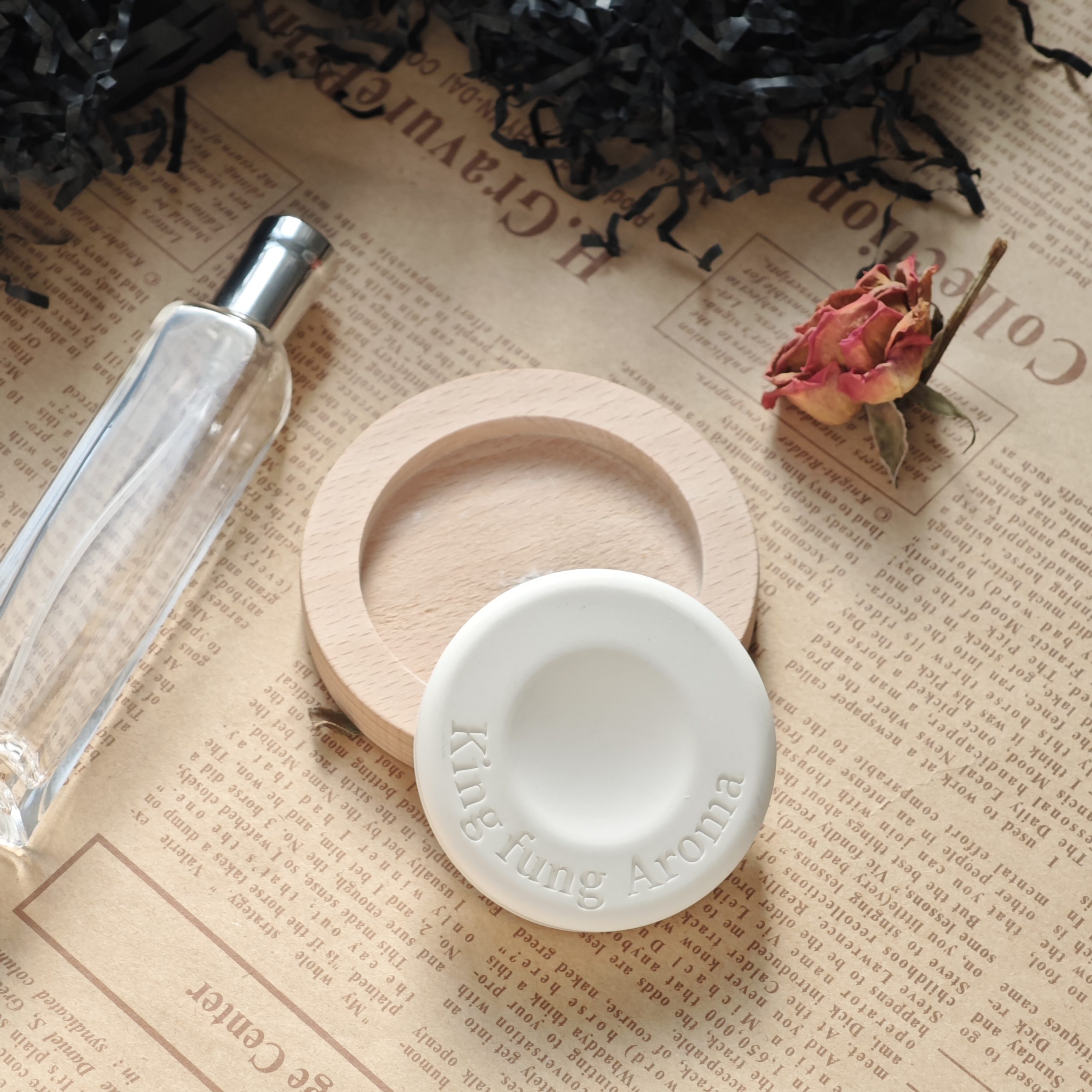 Ceramic Aroma Diffuser Stone with Wood Base Custom Scented Ceramic Stone Essential Oil Home Car Air Freshener - Image 3